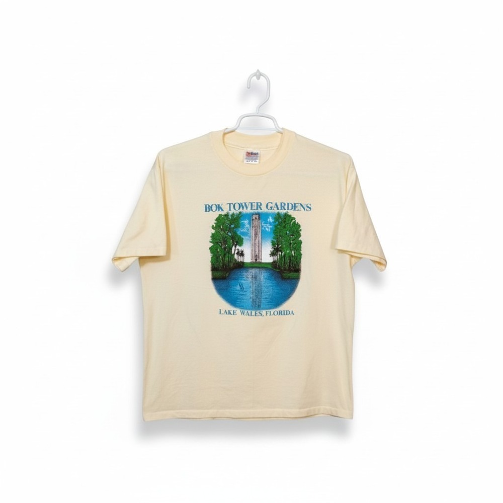 Vintage Hanes Single Stitch Butter Yellow Bok Tower Gardens Lake Wales Tee XL